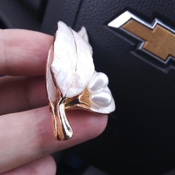 Craftsman Pearl Ceramic Hot Glazed Gold Floral Lapel Brooch Pin - Picture 11 of 16